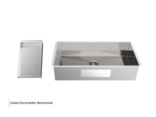 Cuba De Embutir Splendore 74x39cm Em Aço Inox Polido Com Escorredor 37,3x20cm e Válvula De 4.1/2
