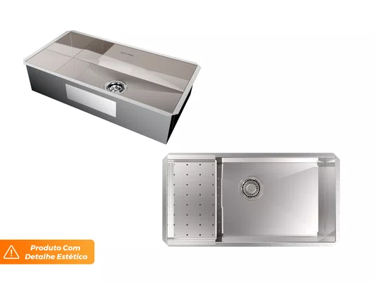 Cuba Embutir Splendore 70x35cm Em Aço Inox Polido Com Escorredor 37x20cm e Válvula De 4.1/2" (Outlet)