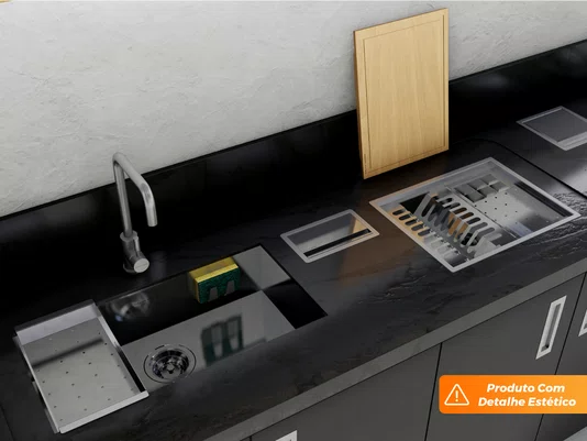 Cuba Embutir Splendore 74x39cm Em Aço Inox Polido Com Escorredor 37x20cm e Válvula De 4.1/2" (Outlet)