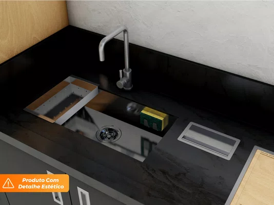 Cuba Embutir Splendore 74x39cm Em Aço Inox Polido Com Escorredor 37x20cm e Válvula De 4.1/2" (Outlet)