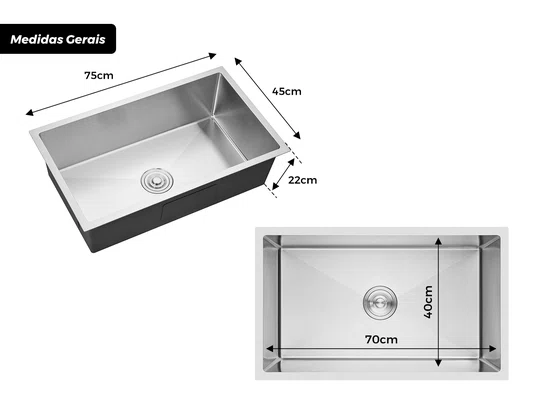 Cuba De Sobrepor Calha Úmida Essence 75x45cm Em Aço Inox Escovado Com Válvula De 4.1/2