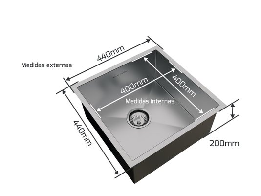 Cuba De Sobrepor Quadratta 40x40cm Em Aço Inox Escovado Com Válvula De 4.1/2