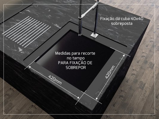 Cuba De Sobrepor Quadratta 40x40cm Em Aço Inox Escovado Com Válvula De 4.1/2
