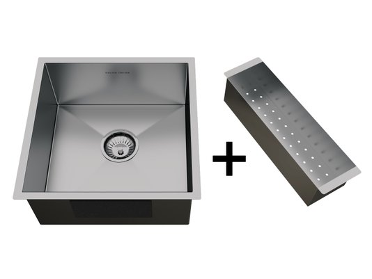 Cuba De Sobrepor Quadratta 40x40cm Em Aço Inox Escovado c Escorredor e Válvula De Ø4.1/2"