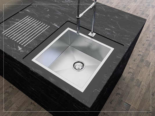 Cuba De Sobrepor Quadratta 40x40cm Em Aço Inox Escovado Com Escorredor e Válvula De 4.1/2