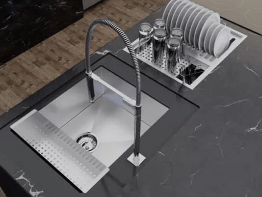 Cuba De Sobrepor Quadratta 50x40cm Em Aço Inox Escovado Com Escorredor e Válvula De 4.1/2