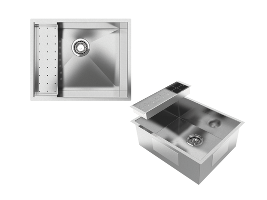 Cuba De Sobrepor Quadratta 54x44cm Em Aço Inox Escovado Com Escorredor 12x5cm e Válvula De 4.1/2