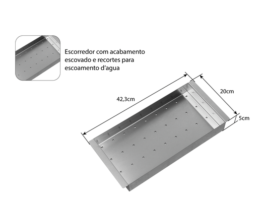 Cuba De Sobrepor Quadratta 60x40cm Em Aço Inox Escovado Com Escorredor e Tampa Decorativa Para Válvula De 4.1/2