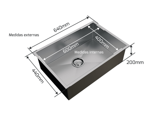 Cuba De Sobrepor Quadratta 60x40cm Em Aço Inox Escovado Com Escorredor e Tampa Decorativa Para Válvula De 4.1/2