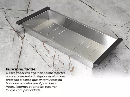 Cuba De Sobrepor Calha Úmida Essence 44x44cm Em Aço Inox Escovado Com Escorredor Válvula De 4.1/2