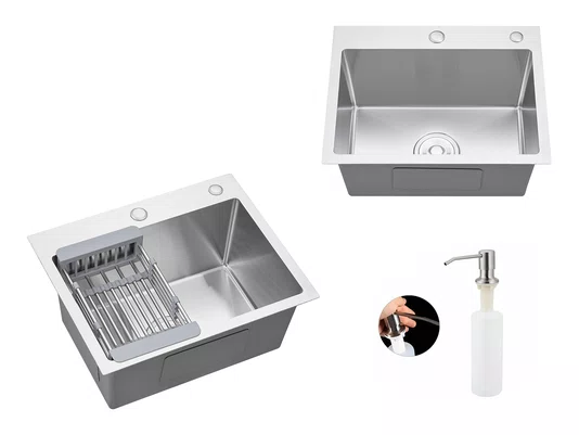 Cuba De Sobrepor Essence 50x40cm Em Aço Inox Escovado Com Escorredor Extensível E Válvula De 4.1/2