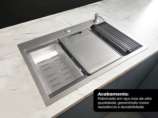 Cuba De Sobrepor Flush Essence 68x46cm Em Aço Inox Escovado Com Acessórios E Válvula De 4.1/2