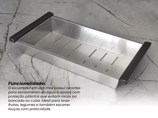 Cuba De Sobrepor Flush Essence 68x46cm Em Aço Inox Escovado Com Acessórios E Válvula De 4.1/2