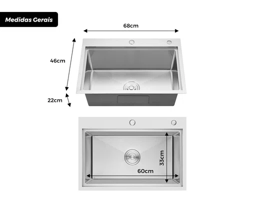 Cuba De Sobrepor Flush Essence 68x46cm Em Aço Inox Escovado Com Acessórios E Válvula De 4.1/2