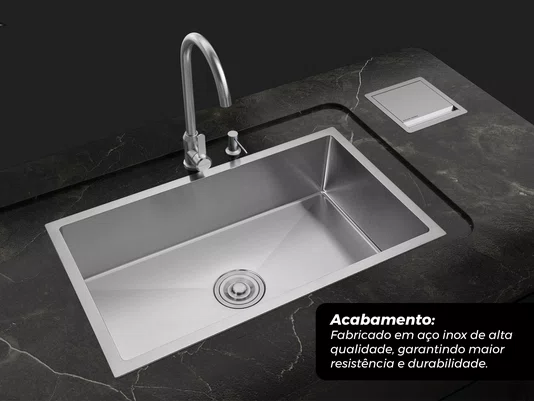 Cuba De Sobrepor Calha Úmida Essence 75x45cm Em Aço Inox Escovado Com Válvula De 4.1/2