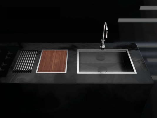 Cuba De Sobrepor Platino 64x44cm Em Aço Inox Escovado Com Acessórios e Válvula De 4.1/2