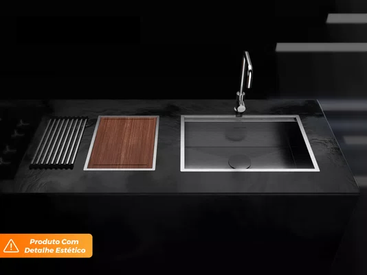 Cuba Sobrepor Platino 64x44cm Em Aço Inox Escovado Completa Com Acessórios e Válvula 4.1/2" (Outlet)