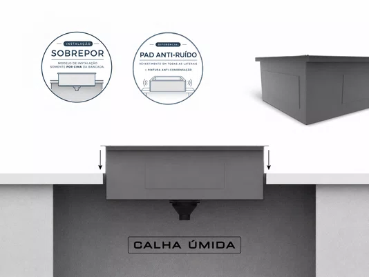 Cuba De Sobrepor Platino Exclusive 60x40 cm Com Válvula 4 1/2 e Grade Protetora