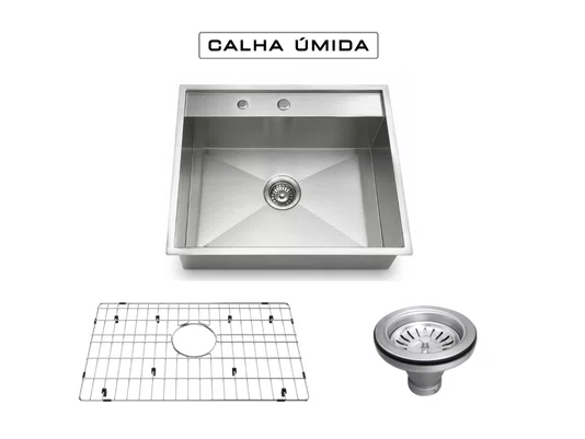 Cuba De Sobrepor Platino Exclusive 60x40 cm Com Válvula 4 1/2 e Grade Protetora