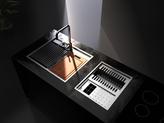 Cuba De Sobrepor Platino Exclusive 64x51cm Em Aço Inox Escovado Com Acessórios e Válvula De Ø4.1/2