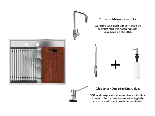 Cuba De Sobrepor Platino Exclusive 64x51cm Em Aço Inox Escovado Com Acessórios e Válvula De Ø4.1/2