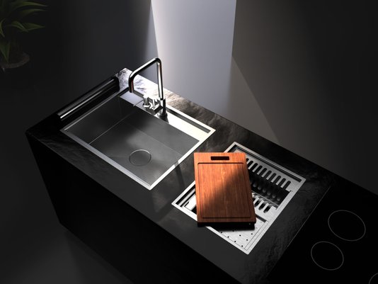 Cuba De Sobrepor Platino Exclusive 64x51cm Em Aço Inox Escovado Com Acessórios e Válvula De Ø4.1/2