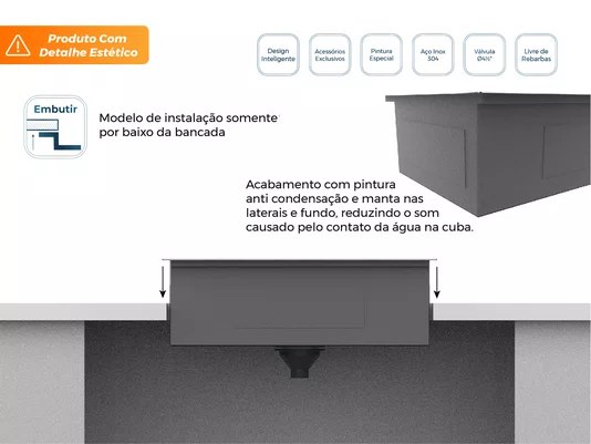 Cuba De Sobrepor Platino Exclusive Premium 64x51cm Em Aço Inox Escovado (Outlet)