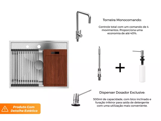 Cuba De Sobrepor Platino Exclusive Premium 64x51cm Em Aço Inox Escovado (Outlet)