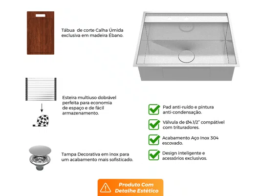 Cuba De Sobrepor Platino Exclusive Premium 64x51cm Em Aço Inox Escovado (Outlet)
