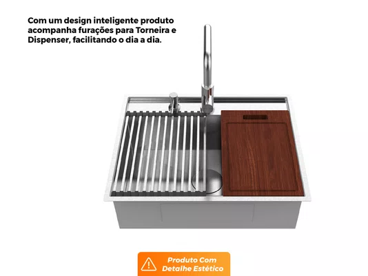 Cuba De Sobrepor Platino Exclusive Premium 64x51cm Em Aço Inox Escovado (Outlet)