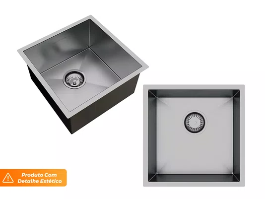 Pia Sobrepor Quadratta 35x35cm Em Aço Inox Escovado Com Válvula 3.1/2 (Outlet)