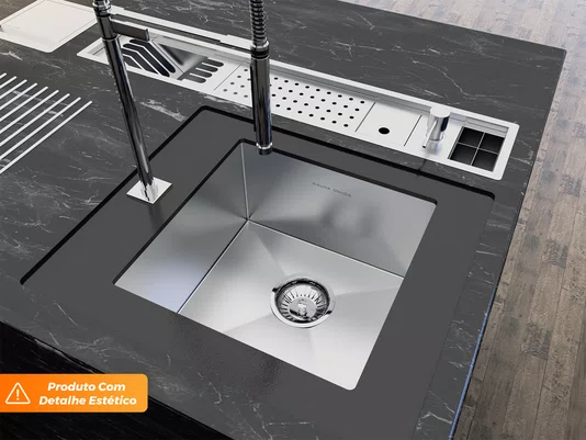 Pia Sobrepor Quadratta 39x39cm Em Aço Inox Escovado Com Válvula 3.1/2 (Outlet)
