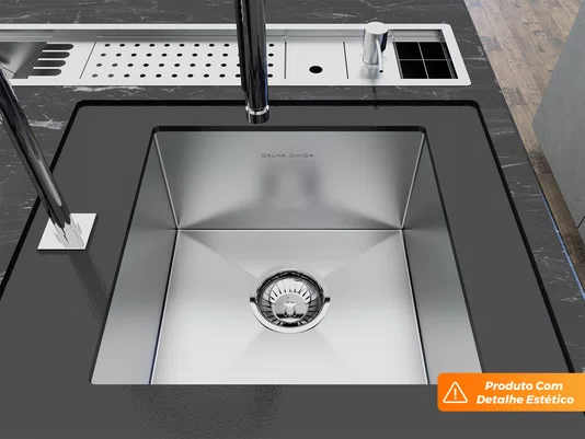 Pia Sobrepor Quadratta 39x39cm Em Aço Inox Escovado Com Válvula 3.1/2 (Outlet)