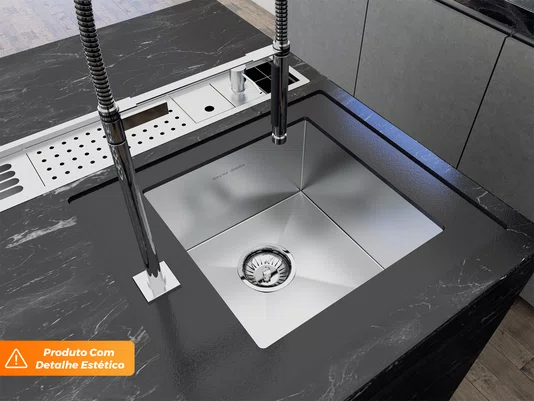 Pia Sobrepor Quadratta 39x39cm Em Aço Inox Escovado Com Válvula 3.1/2 (Outlet)