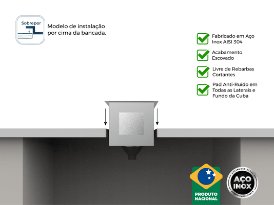 Cuba Auxiliar 40x20 Inox Escovado Para Pia E Área Gourmet Com Válvula 4.1/2