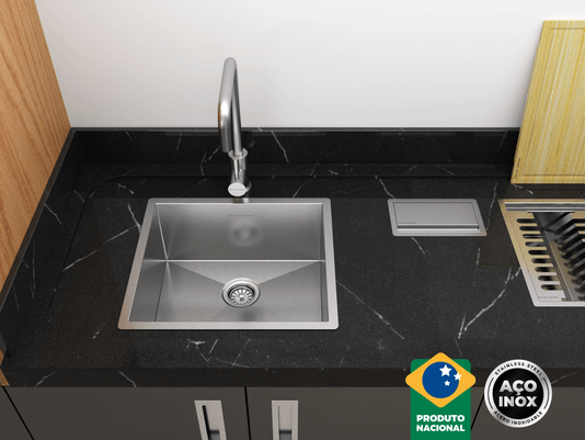 Cuba De Sobrepor Quadratta 40x35cm Em Aço Inox Escovado Com Válvula De 3.1/2