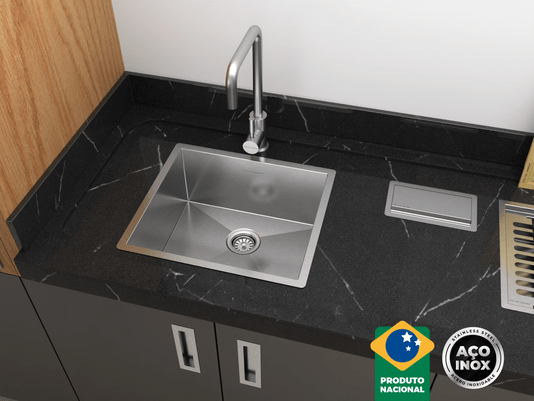 Cuba De Sobrepor Quadratta 40x35cm Em Aço Inox Escovado Com Válvula De 3.1/2