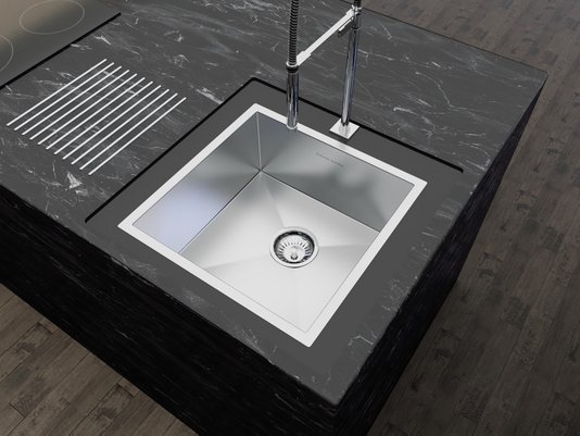 Cuba De Sobrepor Quadratta 40x40cm Em Aço Inox Escovado Com Válvula De 3.1/2