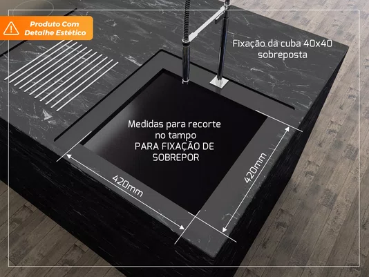 Pia De Sobrepor Quadratta 44x44cm Cuba Em Aço Inox Escovado Com Válvula De 3.1/2 (Outlet)