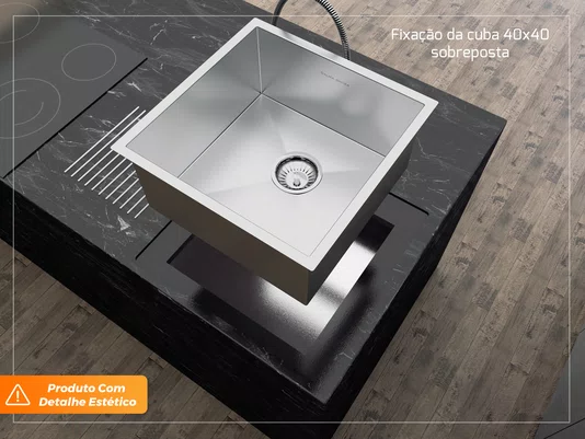 Pia De Sobrepor Quadratta 44x44cm Cuba Em Aço Inox Escovado Com Válvula De 3.1/2 (Outlet)