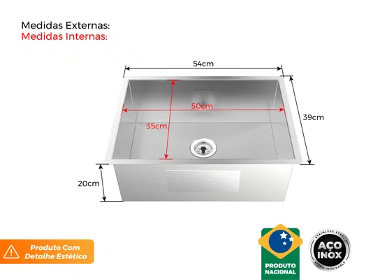 Cuba de Sobrepor Quadratta Pia 54x39cm com Válvula de 3.1/2" (Outlet)