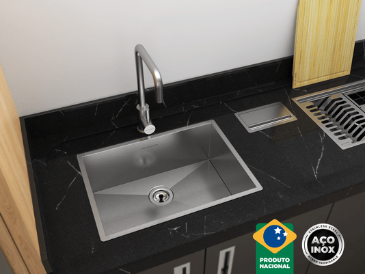 Cuba De Sobrepor Quadratta 50x35cm Em Aço Inox Escovado Com Válvula De 3.1/2