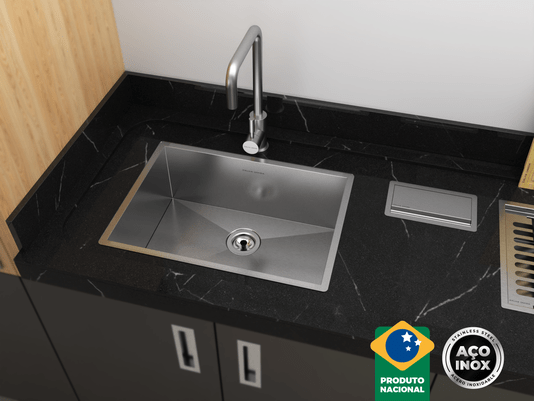 Cuba De Sobrepor Quadratta 50x35cm Em Aço Inox Escovado Com Válvula De 3.1/2