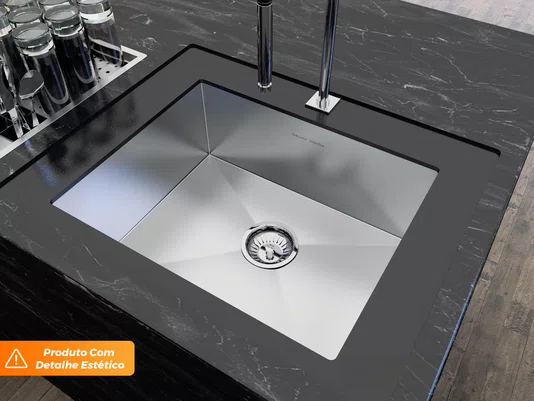 Cuba De Sobrepor Quadratta 54x44cm Em Aço Inox Escovado Com Válvula De 4.1/2 (Outlet)