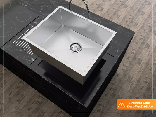 Cuba De Sobrepor Quadratta 54x44cm Em Aço Inox Escovado Com Válvula De 4.1/2 (Outlet)