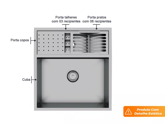 Cuba De Sobrepor Quadratta 54x58cm Em Aço Inox Escovado Com Kit Escorredor 3 Módulos Integrado Válvula De 4.1/2 (Outlet)