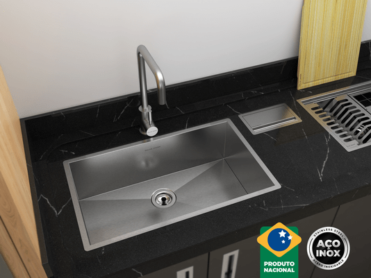 Cuba De Sobrepor Quadratta 60x35cm Em Aço Inox Escovado Com Válvula De 3.1/2