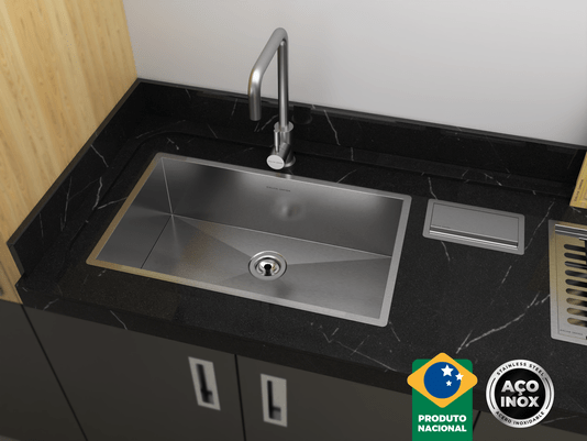 Cuba De Sobrepor Quadratta 60x35cm Em Aço Inox Escovado Com Válvula De 3.1/2