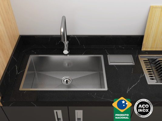 Cuba De Sobrepor Quadratta 60x35cm Em Aço Inox Escovado Com Válvula De 3.1/2
