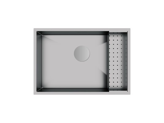 Cuba De Sobrepor Quadratta 60x40cm Em Aço Inox Escovado Com Escorredor e Tampa Decorativa Para Válvula De 4.1/2